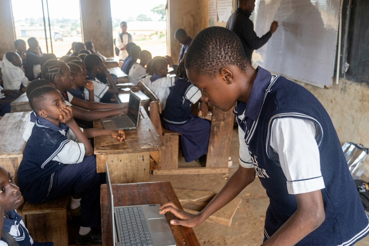Student with laptop during practical session